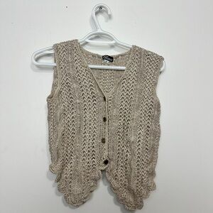 Vintage 90s Crochet Knit Button Front Vest - Beige